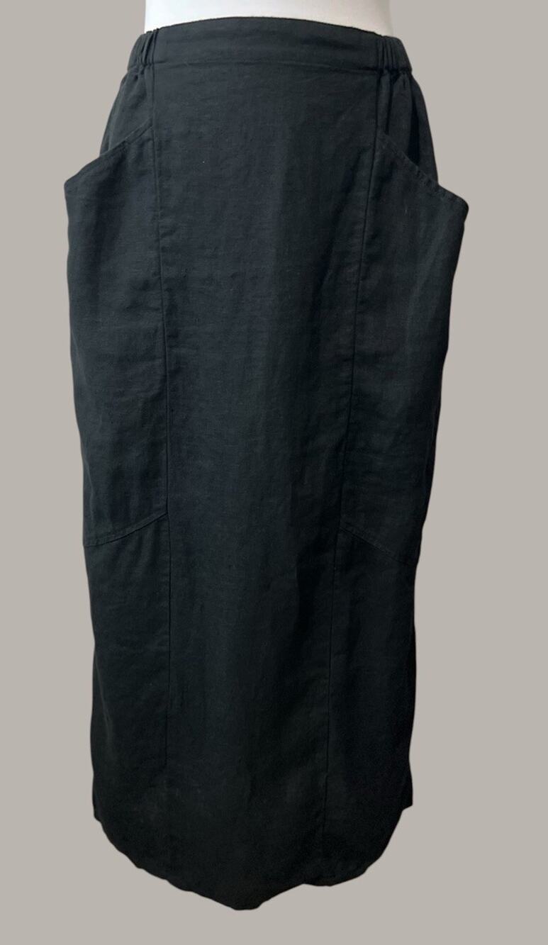 Flax Jeanne Engelhart Maxi Skirt Linen Black Pockets Lagenlook Long size Small